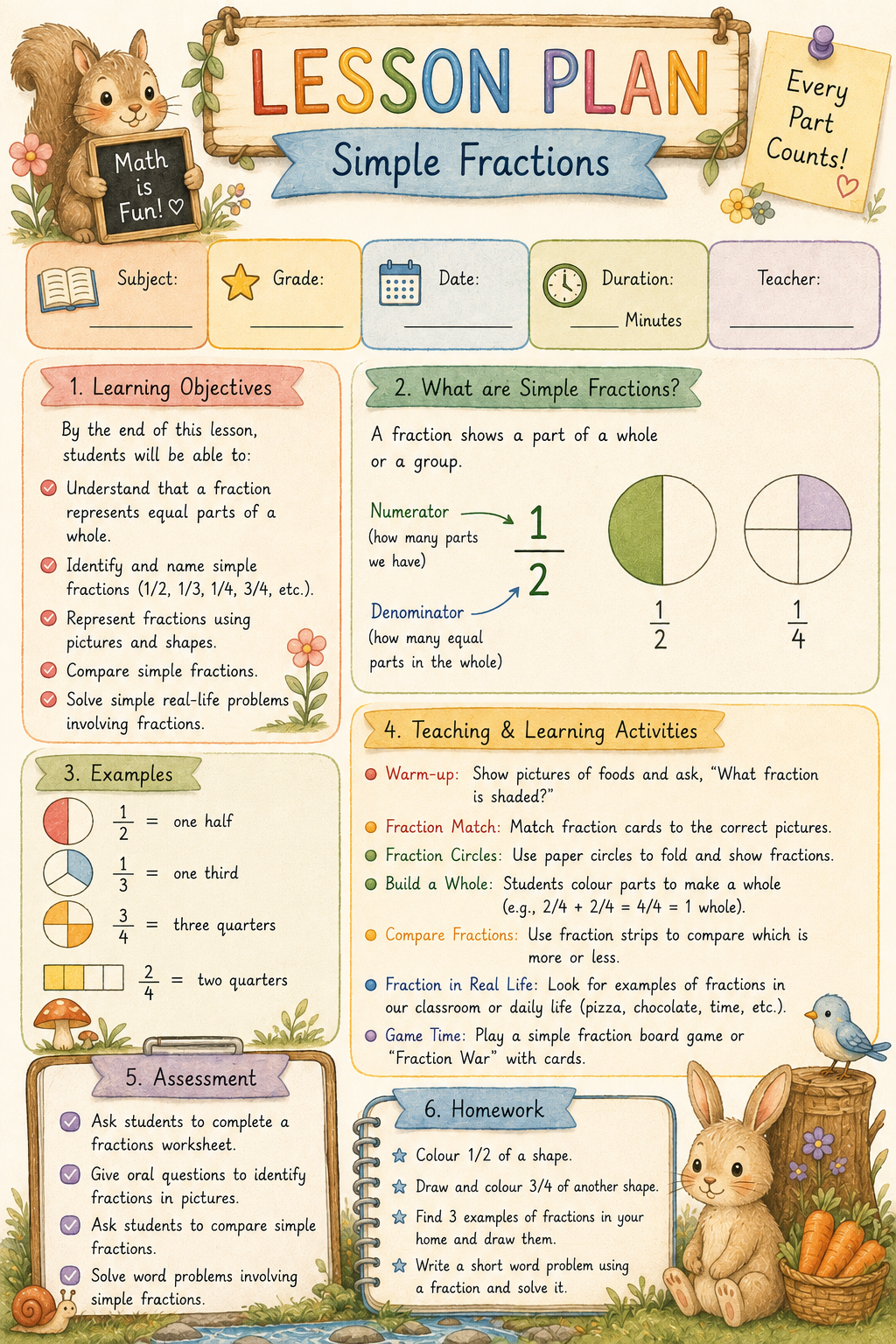 Simple Fractions — Maths Lesson Plan